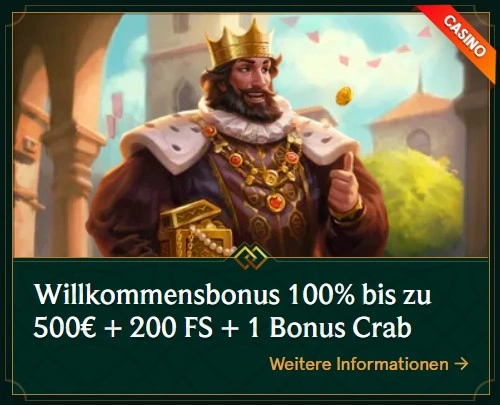 Casinia Willkommensbonus: 100 % bis zu 500 € + 200 Freispiele