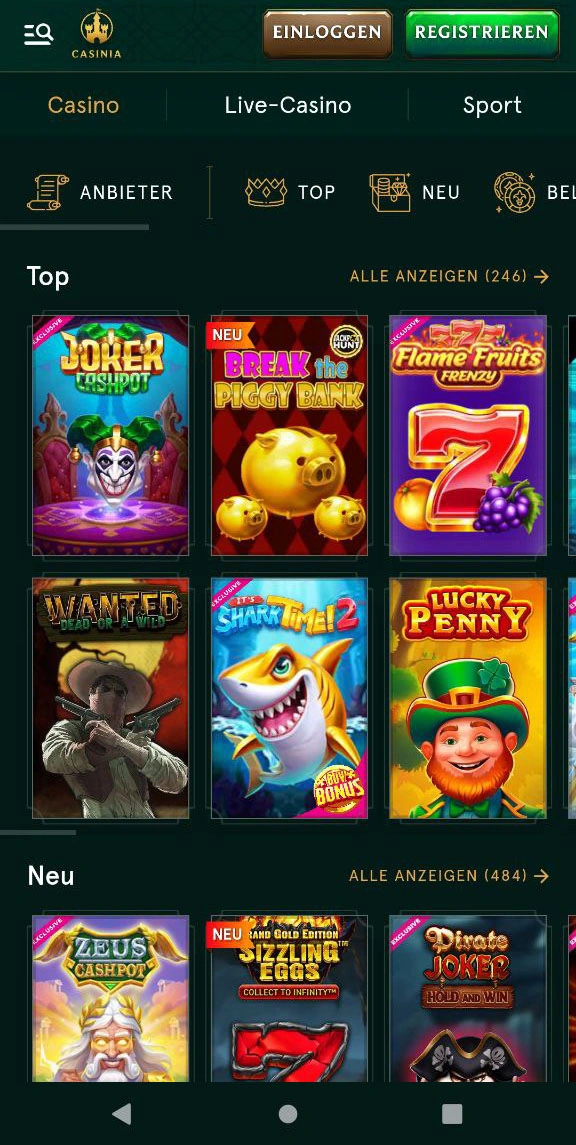 Casinia vollständige Liste aller Spielautomaten