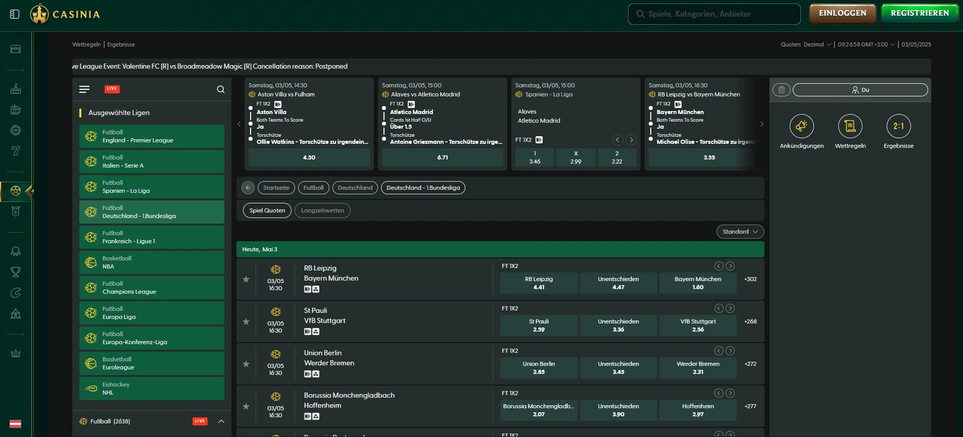 Casinia Virtuelle Sportwetten online