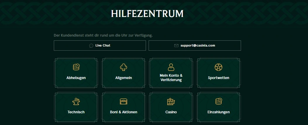 Casinia Kontaktmöglichkeiten für Kundenservice