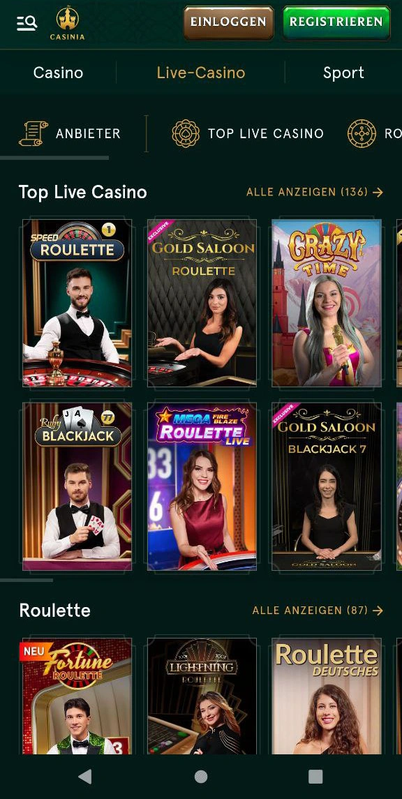 Casinia Online Blackjack Tischspiele